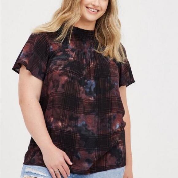 Torrid Tye Dye Crinkle Gauze Smocked Flutter Sleeve Top 00 Size M 10 - Picture 3 of 8